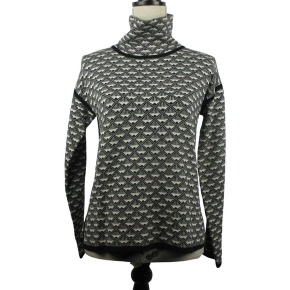 Karen Millen Mock Neck Turtleneck Black White 100% Wool Pullover Geo Print Sz S - Picture 1 of 7